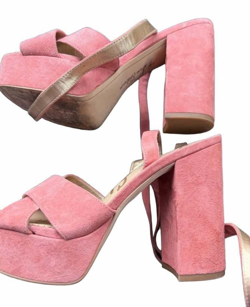 Sam Edelman Susie Pink Suede Block Heel Sandals Womens Size 9 Ankle Strap